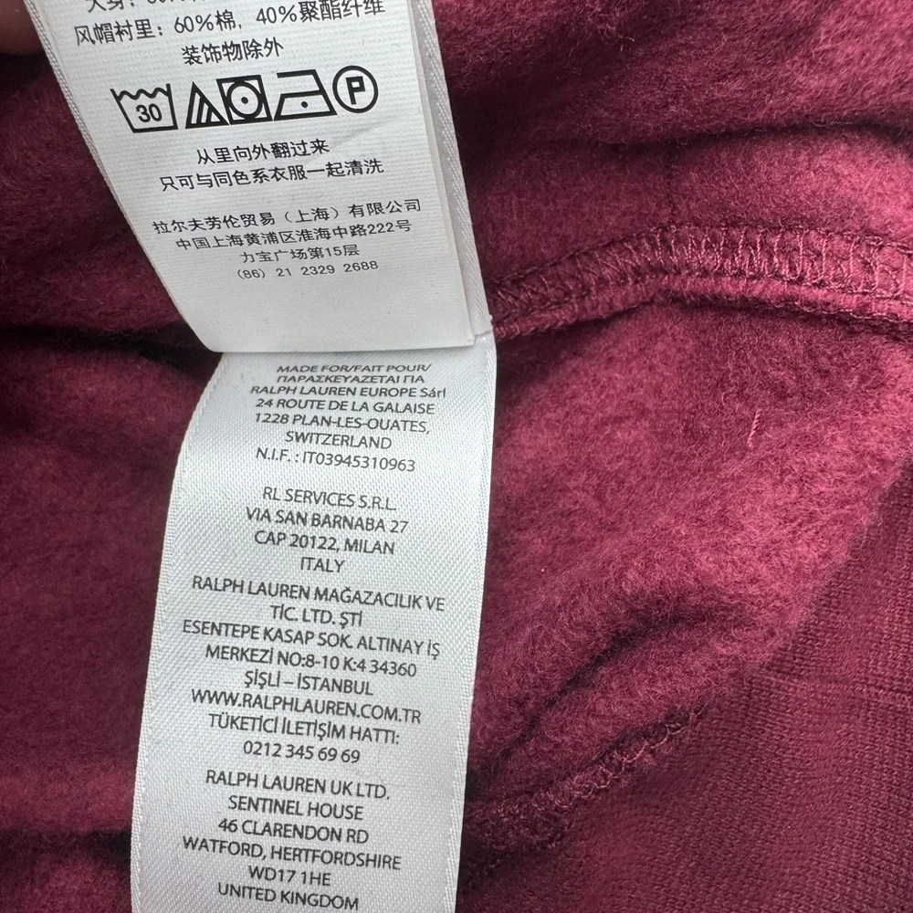 Polo‎ Ralph Lauren Maroon Hoodie with Embroidered 3 Pony Graphic, Size XL